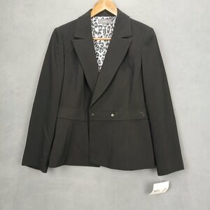 Liz Claiborne Blazer Jacket Womens 12P Black Jaguar Print Inside Business Formal